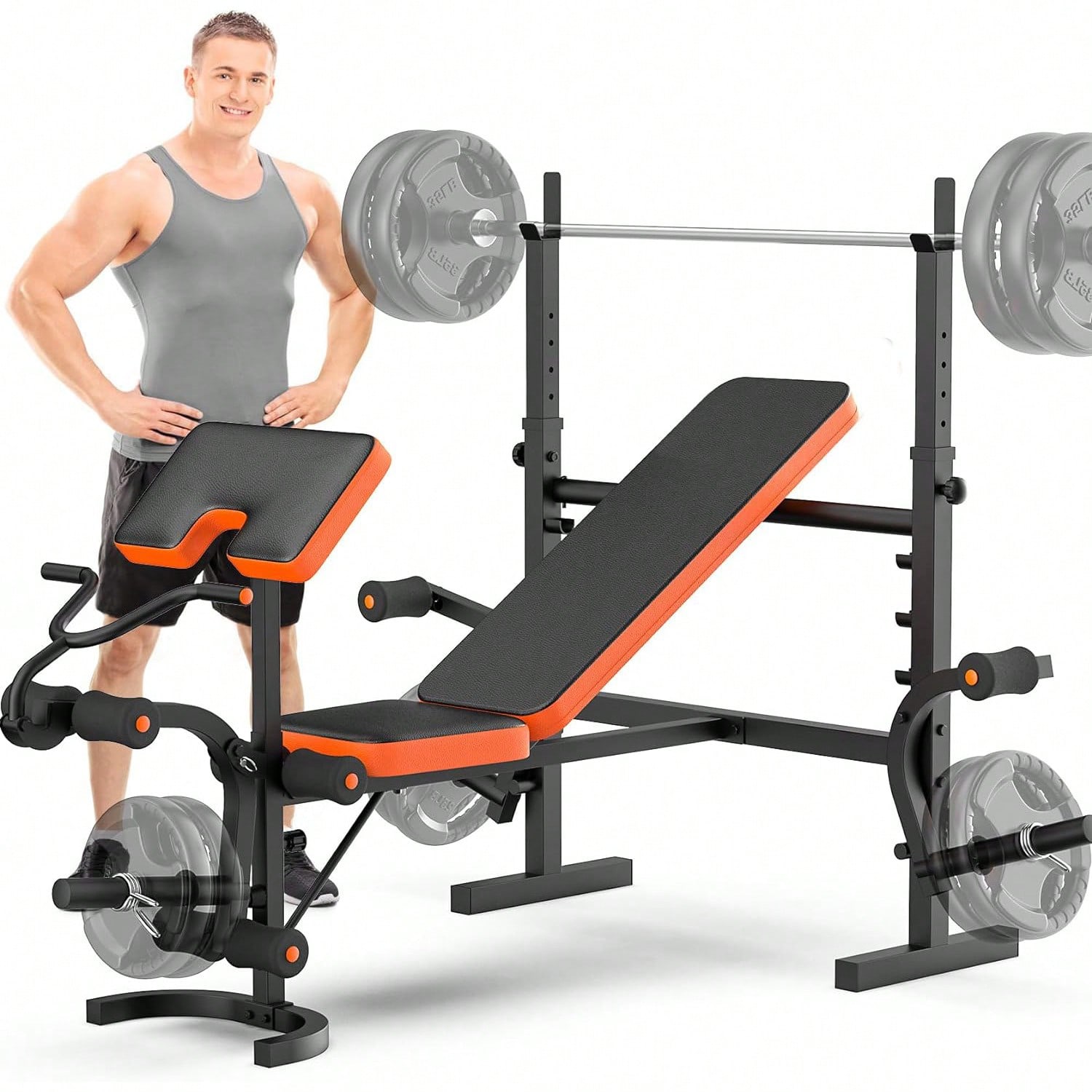 Home Gym Leg Press - ม้านั่งยกน้ำหนัก GIKPAL, ชุดม้านั่งยกน้ำหนักพร้อมอุปกรณ์เสริมสำหรับบริหารขา, ม้านั่งยกน้ำหนัก 6 in