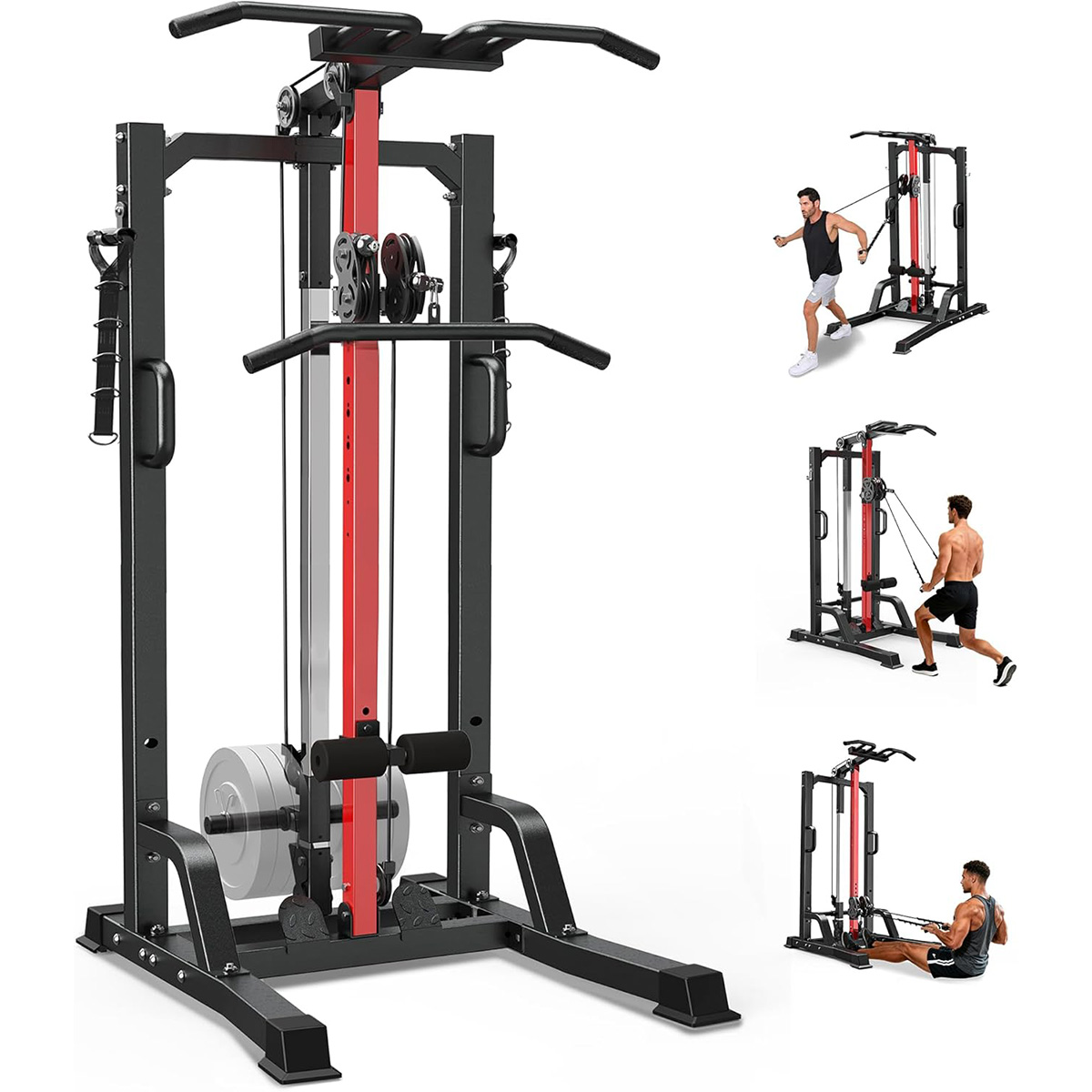 Home Gym All In One - เครื่องออกกำลังกายที่บ้าน Pooboo - ระบบสายพูลเล่ย์สูง/ต่ำสำหรับการฝึก Lat Pulldown,