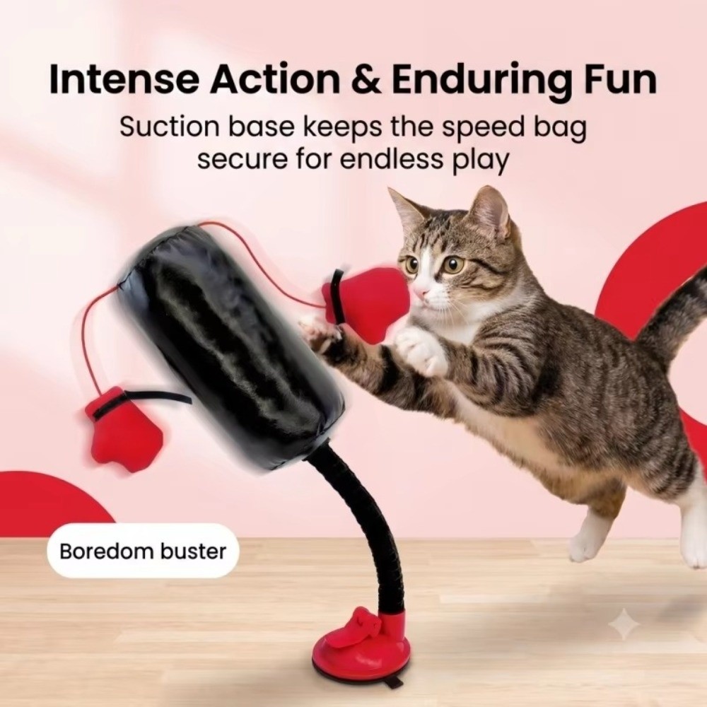 Boxing Bag Stand - ของเล่นชกมวยสำหรับแมวแบบตั้งได้เองพร้อมฐานถ้วยดูด ของเล่นข่วนสำหรับสัตว์เลี้ยงแบบมีสปริง ทนต่อการกัดและรอยขีดข่วน ถุงชกมวยสำหรับแมว