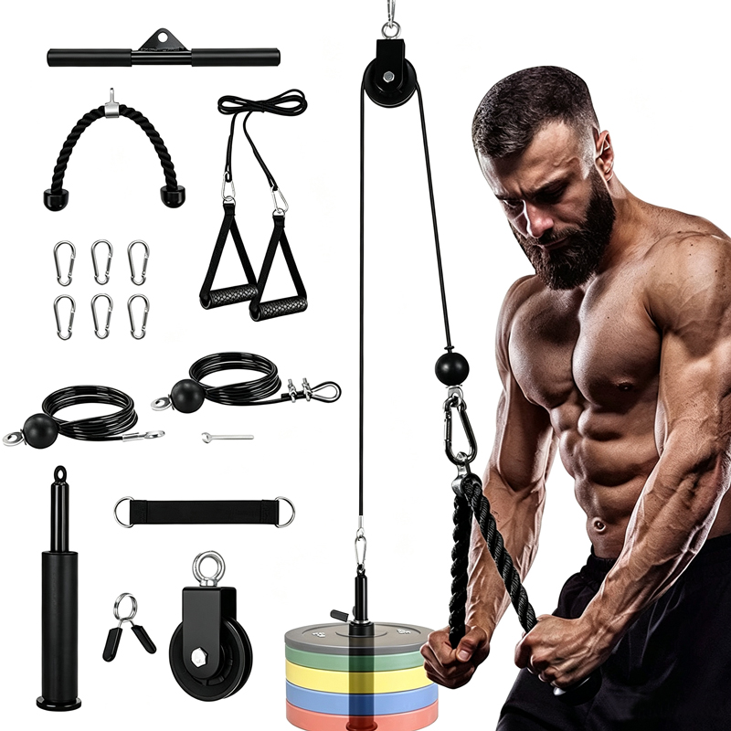 Home Gym Diy Pulley System - ชุดอุปกรณ์ออกกำลังกายที่บ้านแบบ DIY ครบชุด, ระบบสายเคเบิลสแตนเลสแบบเงียบสำหรับการฝึกกล้ามเนื้อหลัง, ฝอกั้ว และฝึกกล้ามเนื้อหน้าอก