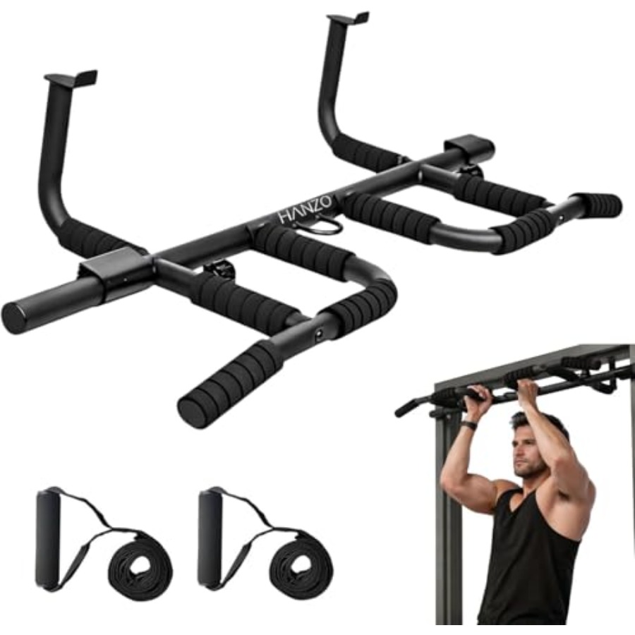 Home Gym Workout - ชุดบาร์โหนติดประตูพร้อมสายรัดแบบแขวน บาร์โหนแบบหลายจุดจับ สำหรับออกกำลังกายที่บ้าน ไม่ต้องใช้สกรู บาร์ฝึกความแข็งแรง