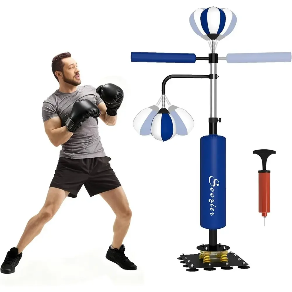 Boxing Bag Stand - ขาตั้งกระสอบทรายปรับระดับความสูงได้ พร้อมกระสอบทรายฝึกซ้อมและราวฝึกปฏิกิริยาตอบสนอง อุปกรณ์ฝึกซ้อมพร้อมถ้วยดูดและระบบดูดซับแรงกระแทก