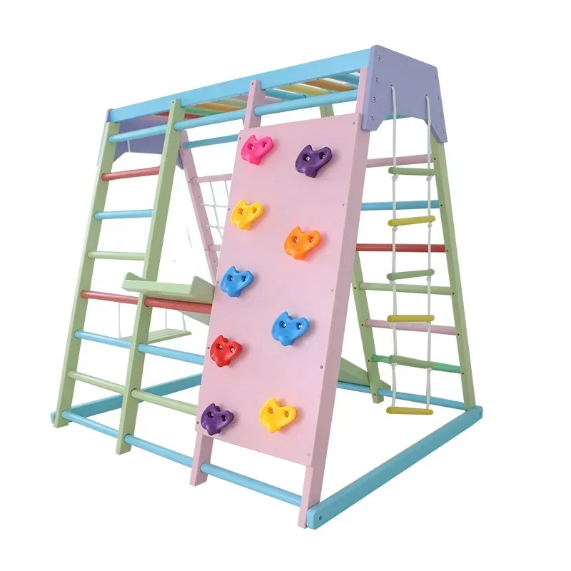 Home Gym Kids - ชุดเครื่องเล่นปีนป่ายไม้สำหรับเด็ก พร้อมชิงช้า สไลเดอร์ และอุปกรณ์ออกกำลังกายกลางแจ้ง สำหรับใช้ในบ้านและโรงเรียน