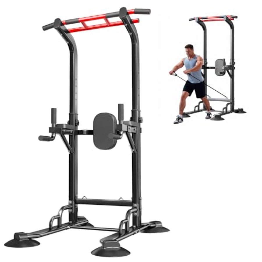 Home Gym Multi Station - สถานีออกกำลังกายแบบดึงข้อและวิดพื้นที่บ้าน: โครงเหล็กสีดำ ปรับระดับได้ 12 ระดับ ใช้ได้หลากหลายฟังก์ชั่นสำหรับการฝึกความแข็งแรง